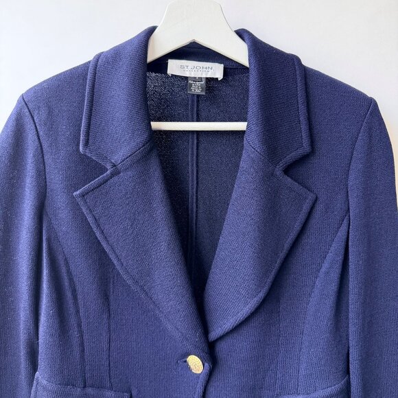 St. John Navy Blue Knit Blazer Jacket Women’s Size 4 D47 - Picture 5 of 7